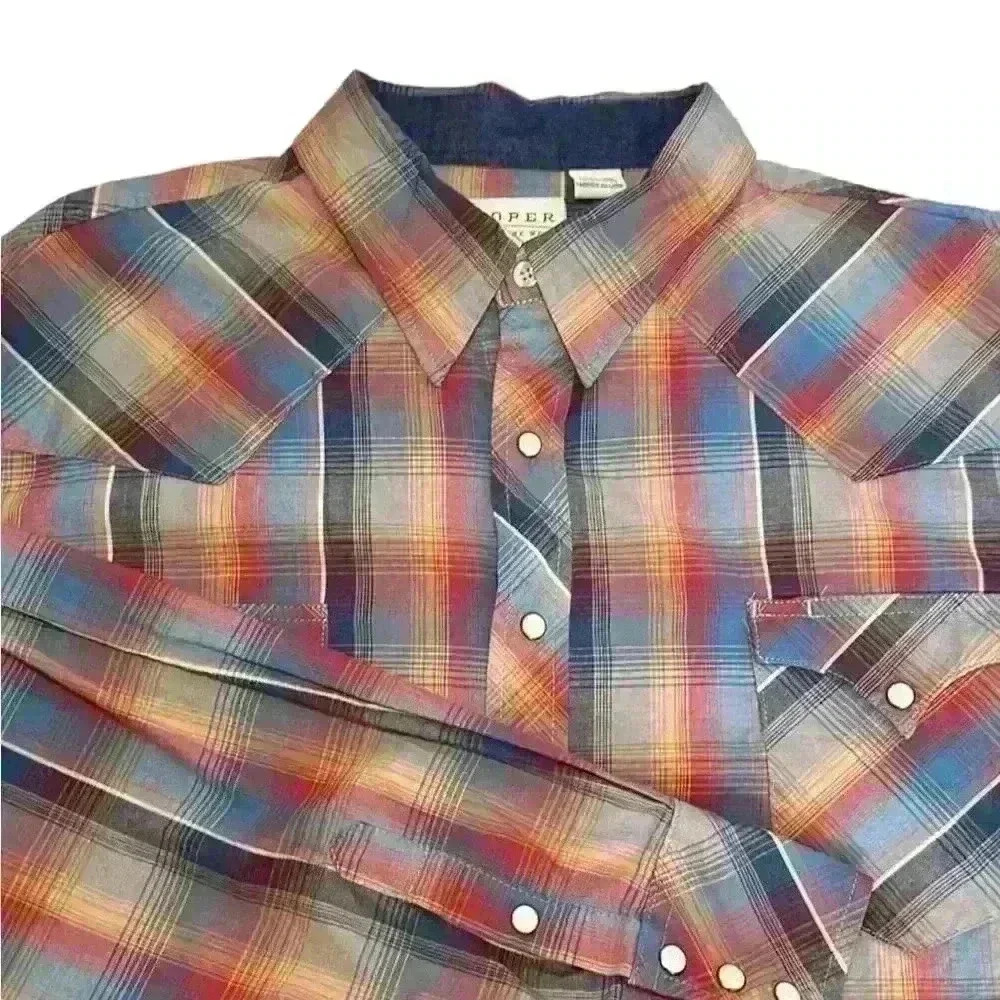 Men’s Roper Plaid Snap Button Down Long Sleeve - 100% Cotton - Size 2XL